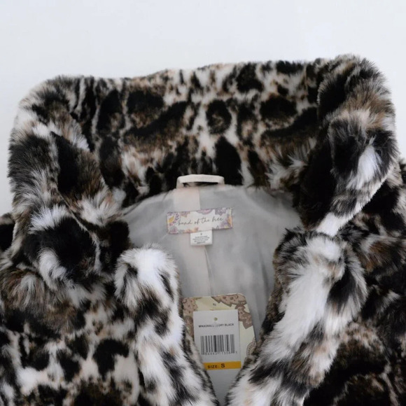 Band Of The Free Cream And Brown Animal Print Fake Fur Mob Wife Cropped Jacket S - Picture 10 of 11